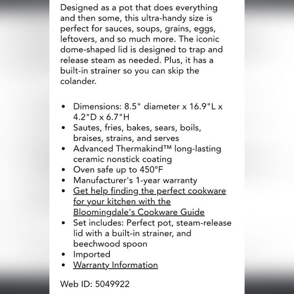 Our Place Mini Perfect Pot 1.0 Ceramic Non-Sick Iconic Multi-Purpose Cooktop Pot - Picture 4 of 5